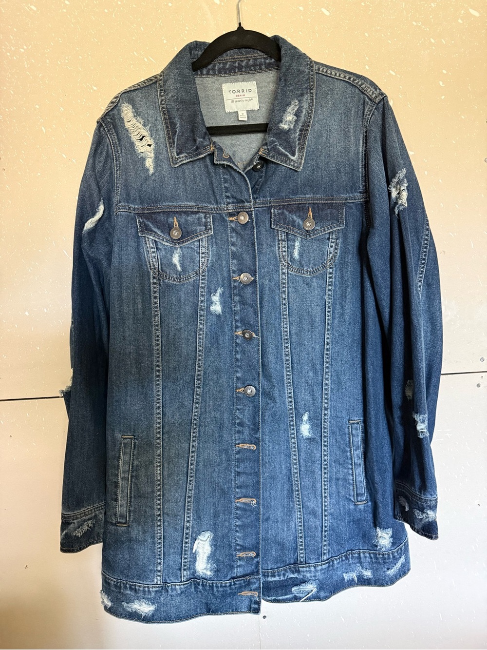 torrid Distressed Dark Blue Denim Jacket